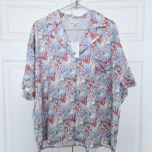 Lucy Paris Womens Size Small Floral Short Sleeve Blouse Top Button Up Oversized